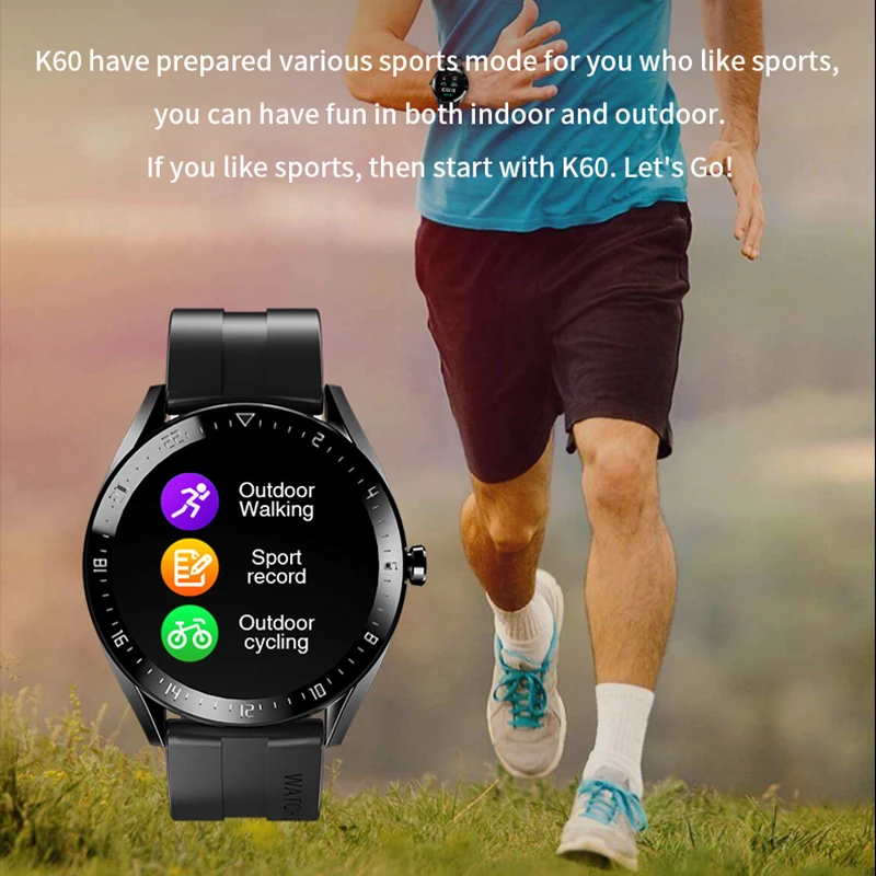 

K60 Smart Watch Full Touch Screen Heart Rate Fitness Tracker Music Control Sport Watches Smartwatch pk Huawei For IOS Android