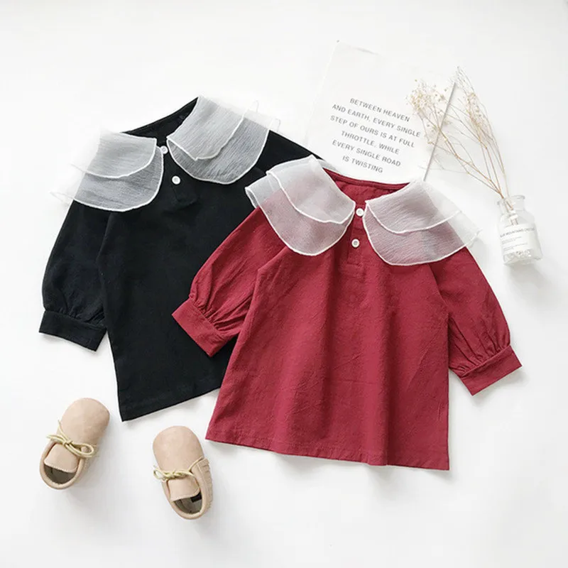 2019 Autumn New Princess Girls Dress Kids Mesh Collar Girl Dresses Children Long Sleeve Clothing dress Cute Vestido | Детская одежда и