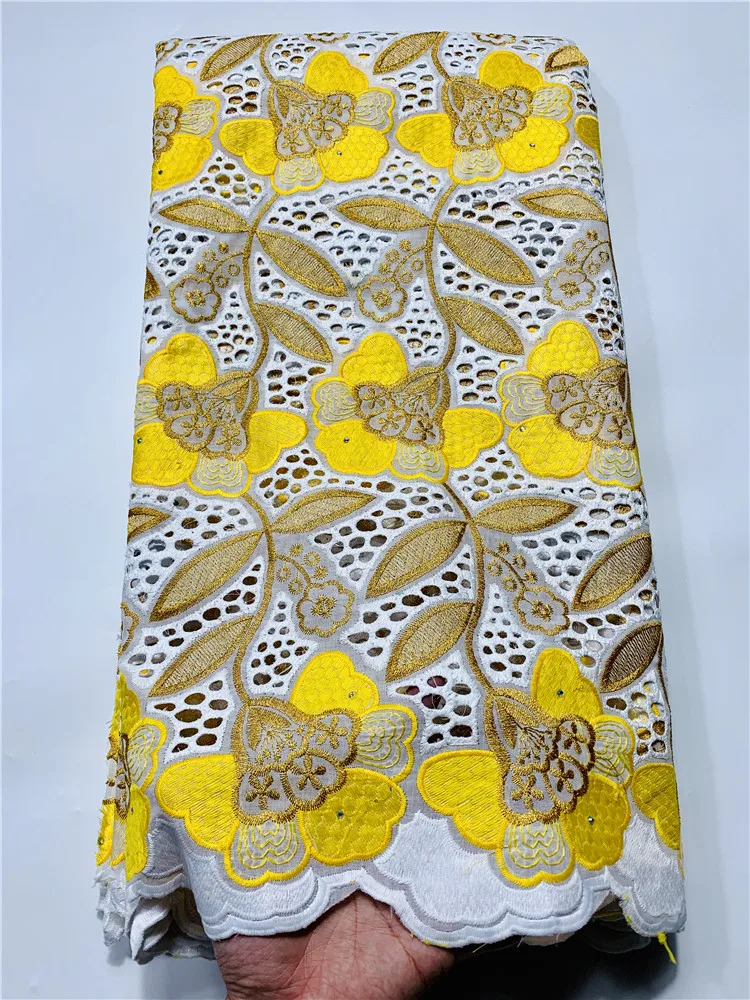 Высокое качество желтое золото вышивка кружевная ткань швейцарская вуаль новый