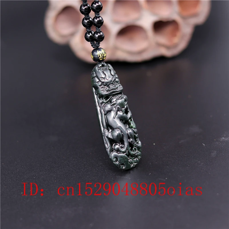 Китайский натуральный черный зеленый нефрит Дракон Тигр ожерельлье из бисера