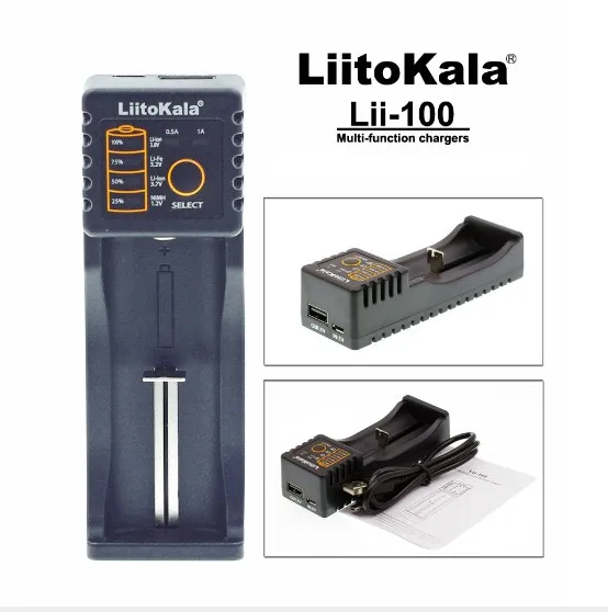 Liitokala Lii 100 зарядное устройство с ЖК дисплеем Зарядка 18650 3 7 V 18350 26650 NiMH литиевая