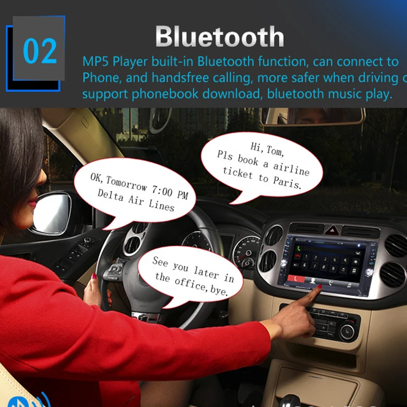 Автомагнитола HD 6," сенсорный экран стерео 2 Din Bluetooth FM ISO мощность SD USB Aux вход Mp5 плеер нет или с камерой