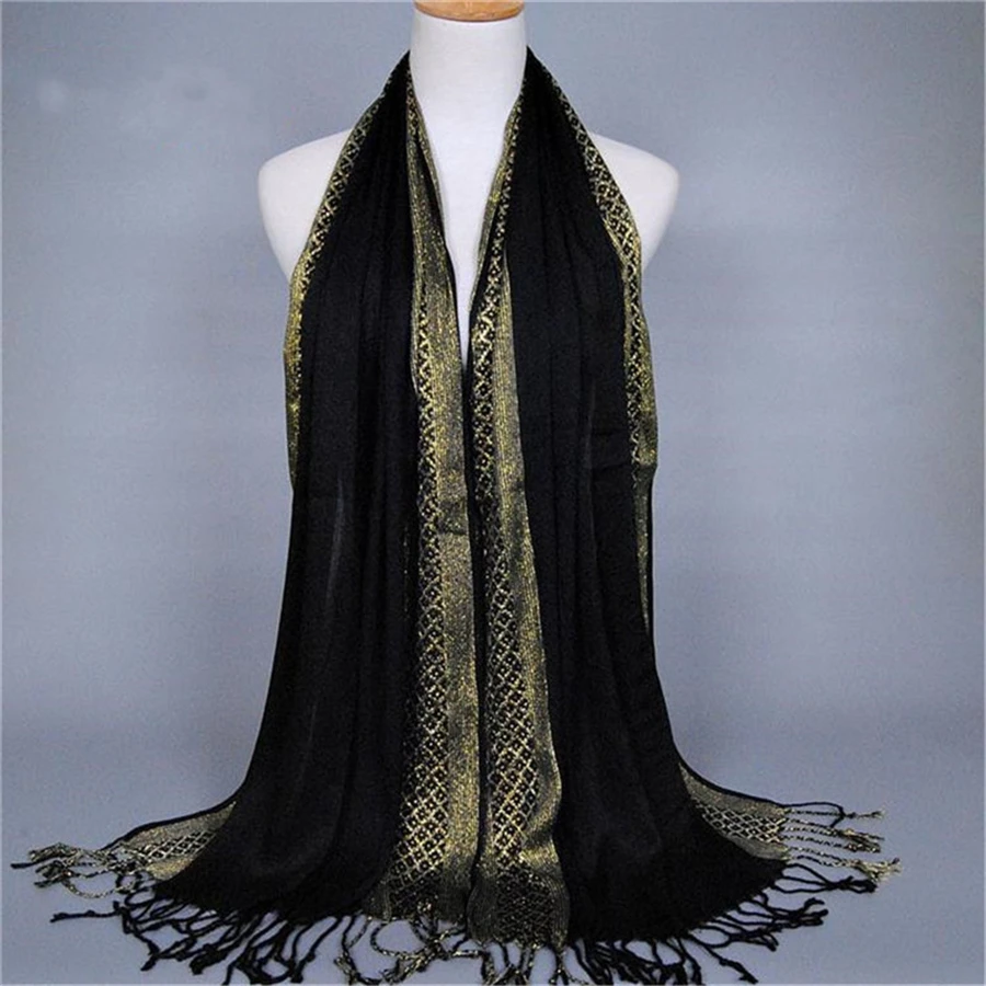 Шарф женский Шелковый с большими кисточками разноцветный |