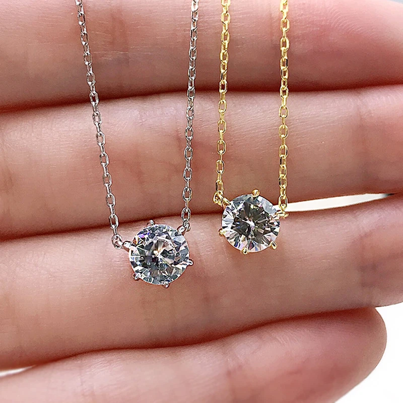 

Knobspin 100% 925 Sterling Silver 1 Carat Round High Carbon Dimaond Pendant Necklace For Women Wedding Party Fine Jewelry Gifts
