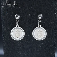 2022 stainless steel virgin mary earrings for women silver color small stud earings jewelry pendientes mujer e8030s05