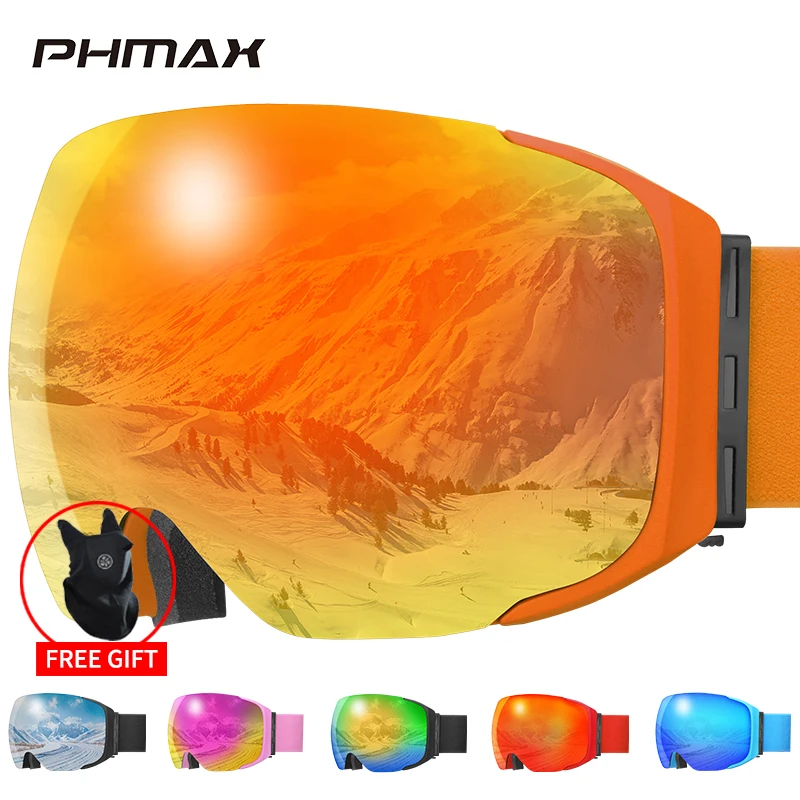 

PHMAX Ski Goggles Men Anti-UV Magnetic Snowboard Goggles Anti-Fog Yellow Lens Ski Mask Glasses Men Women Snow Skiing Glasses