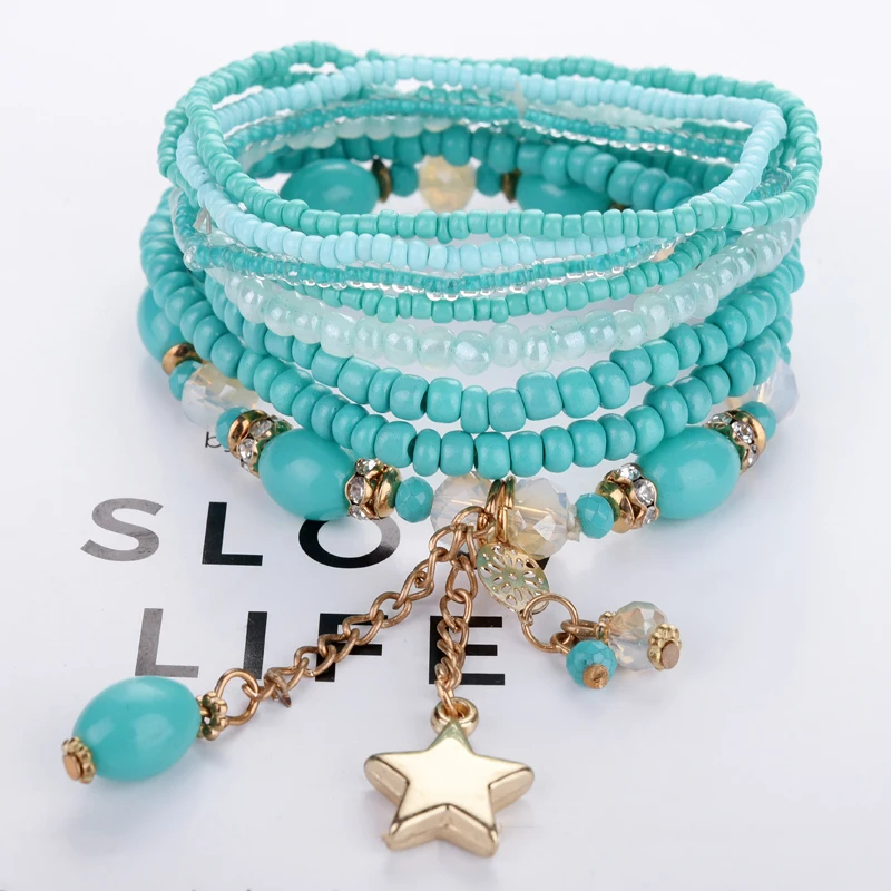 Женский браслет с кисточками в богемном стиле подвеской из бусин и кристаллов |