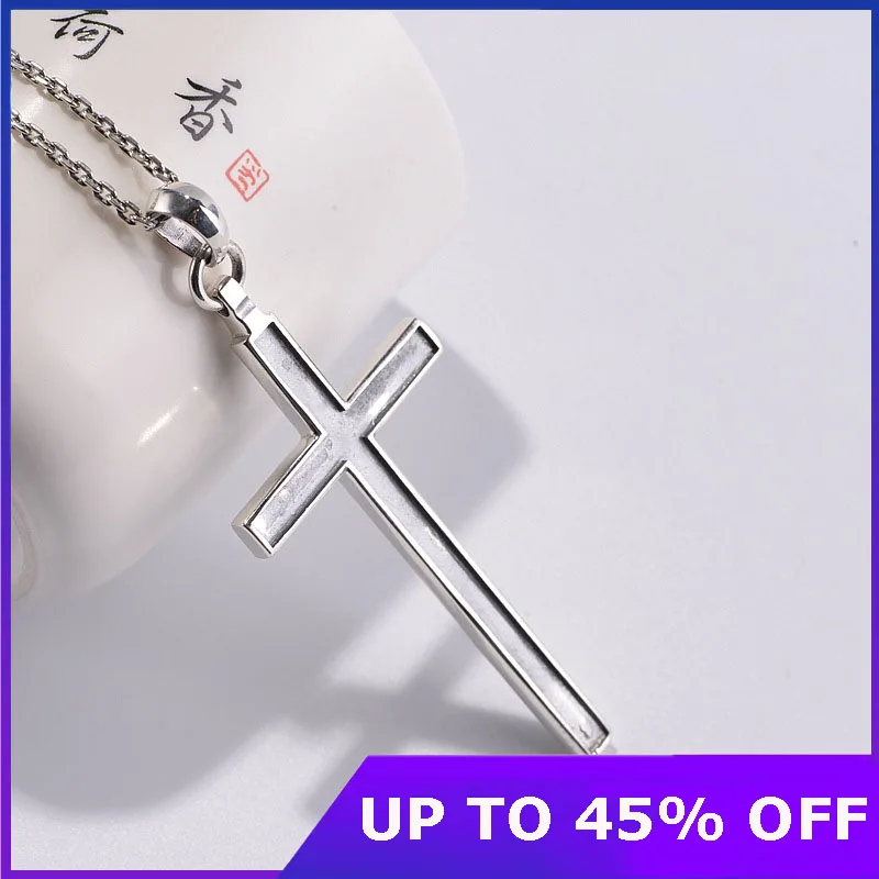 

Real S925 Sterling Silver Retro Simple Design Cross Pendant For Man Woman Pure Thai Silver Christ Jesus Cross Pendant Jewelry