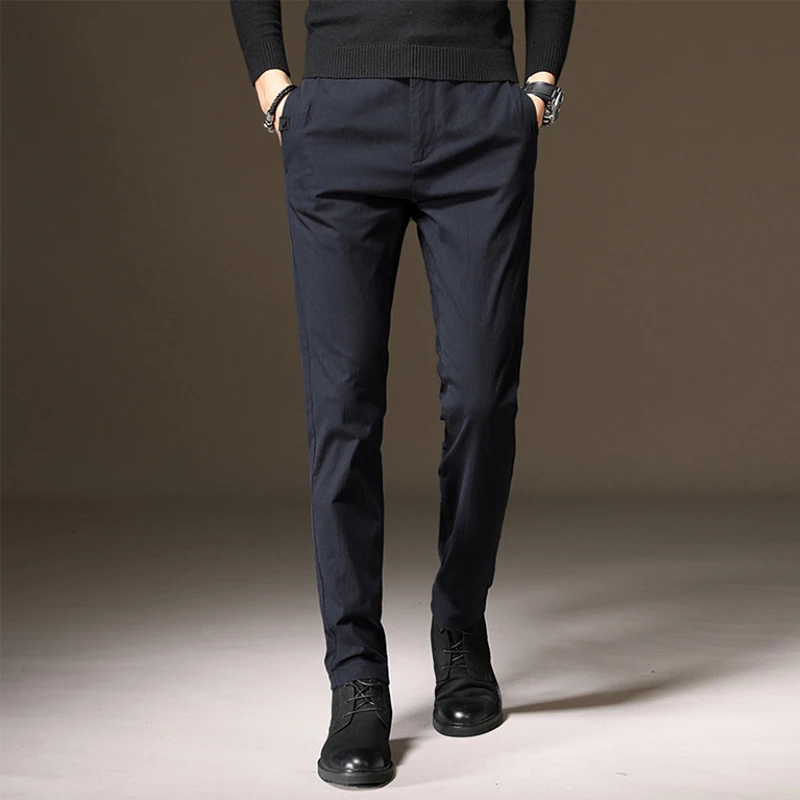 Бизнес однотонные брюки кэжуал цвет черный серый синий три цвета стрейч ноги