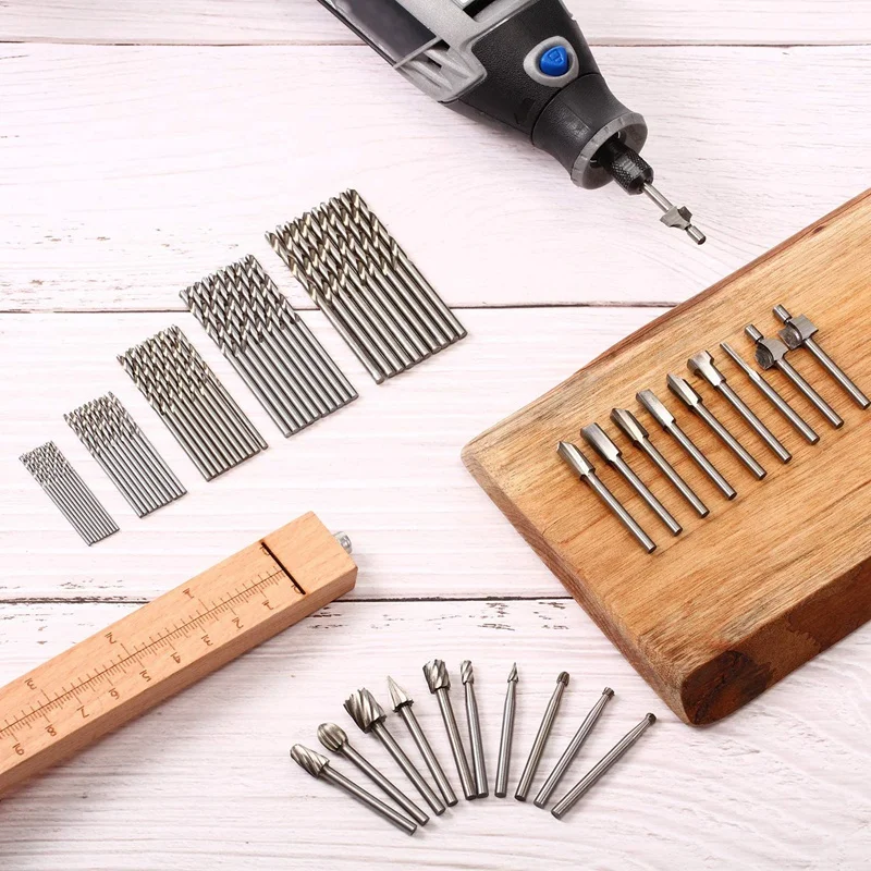 

70Pcs 1/8 Inch HSS Carpentry Router Bit Rotary Burr Set and Twist Drill Bits for DIY Woodworking Drilling Engraving Tool