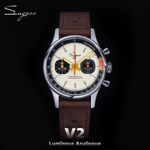Sugess 1963 Chronograph Mechanical Wristwatches Seagull ST19 Swanneck Movement Pilot Mens Watch Sapp