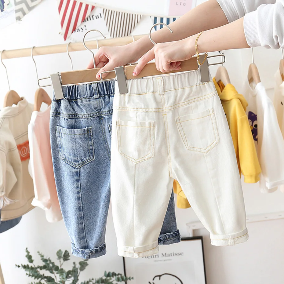 Джинсы для девочек однотонные повседневные стильные демисезонные маленьких |