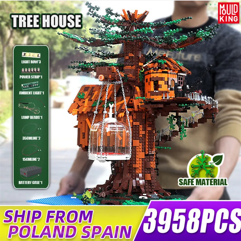 

Строительные блоки MOULD KING 16033, модель домика MOC на дереве со светодиодной подсветкой, сборные блоки, детские развивающие игрушки, рождественс...