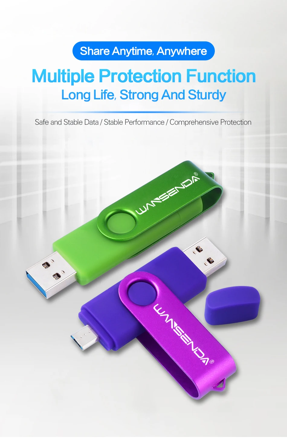 Новая USB флеш-накопитель Wansenda 3,0, 256 ГБ, 128 ГБ, 64 ГБ, 32 ГБ, 16 ГБ, 8 ГБ, OTG, 2 в 1, высокоскоростная Флешка для Android/PC