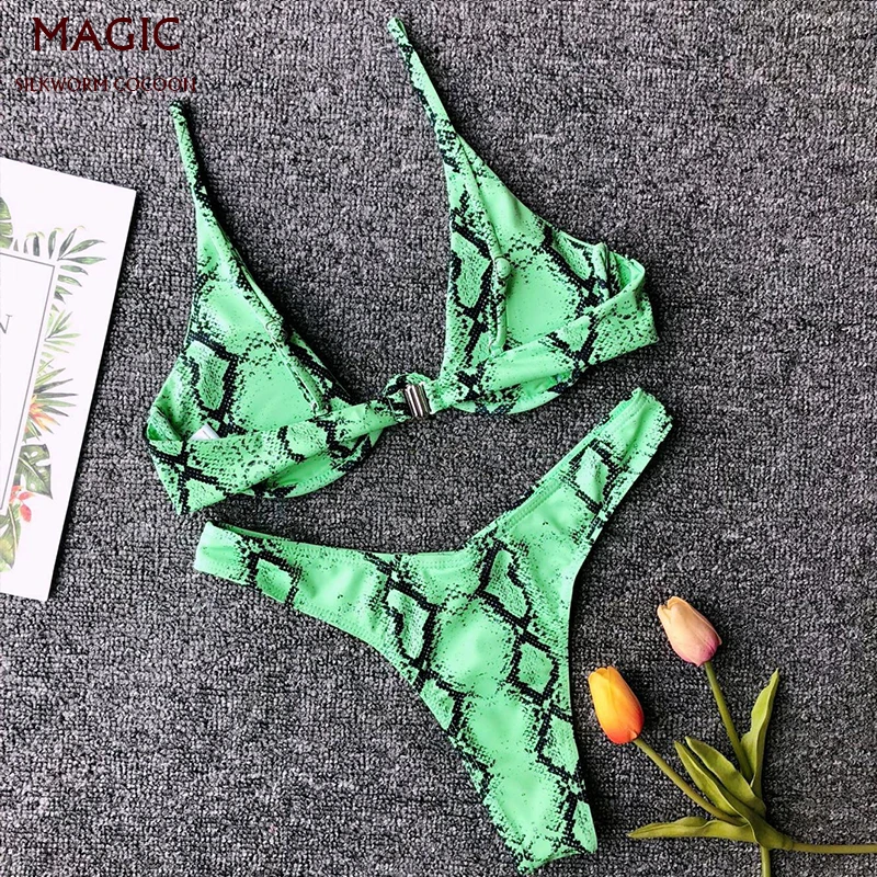 Новый комплект бикини с принтом змеиной кожи женский купальник высокой талией и