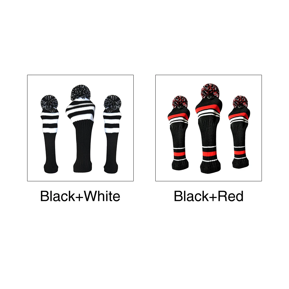 

3pcs Dustproof Anti Scratch Protective For Driver Big Pom Pom Golf Knitted Long Neck Accessories Washable Golf Headcover Set