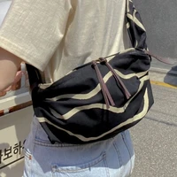 large capacity candy type canvas womens shoulder bag fashion line pattern ladies chest bag designer trend crossbody bag handbag