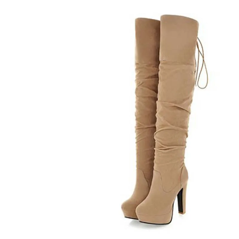 ANMAIRON новые модные стильные высокие сапоги выше колена для женщин из флока с