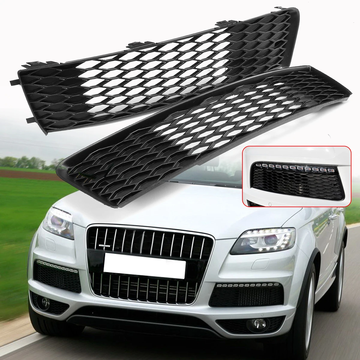 Left/Right Car Front Bumper Fog Light Grill Grille Grills For Audi Q7 S-Line 2009-2015 Racing Grills Grill Mesh Cover Trim Vent