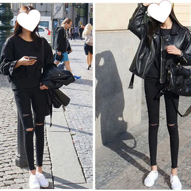 

Hole Pants Black Pants Pencil Trousers Women Slim Ladies Jeans Female High Waist Pants Plus Size 5XL Stretch Skinny Pants