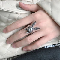 european and american personality rabbit ring male new retro fashion open ring female single hip hop punk jewelry wholesale