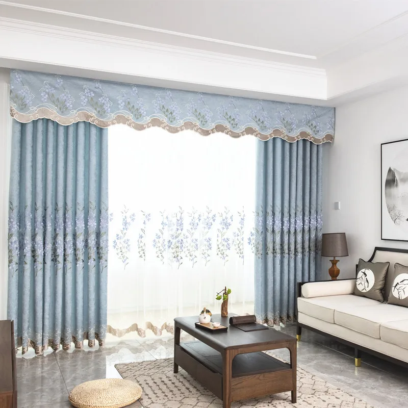 

New Chinese Pastoral Chenille Relief Embroidery Shading Curtains for Living Dining Room Bedroom.