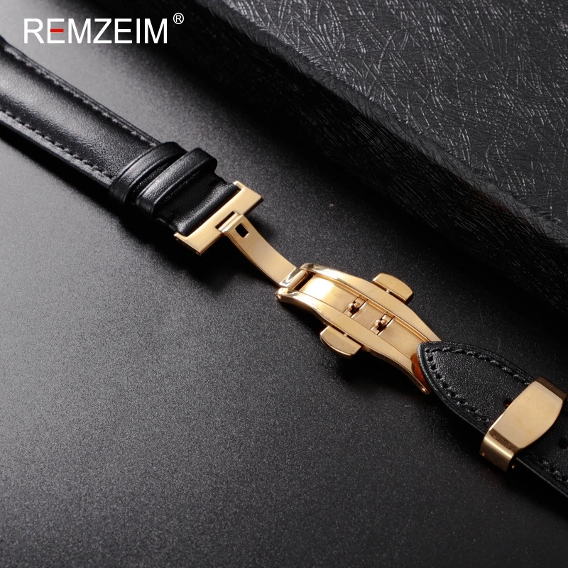 Calfskin Leather Watchband Soft Material Watch Band Wrist Strap 18mm 20mm 22mm 24mm With Stainless Steel Butterfly buckle