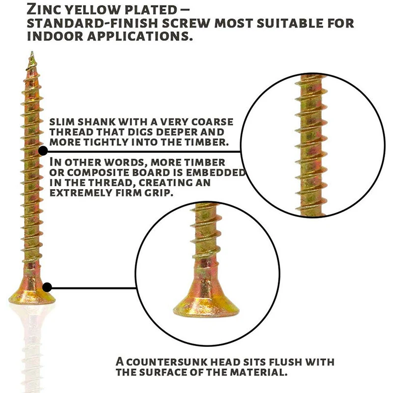 

Assorted 590Piece Yellow Zinc Pozi Countersunk Wood Screws Kit