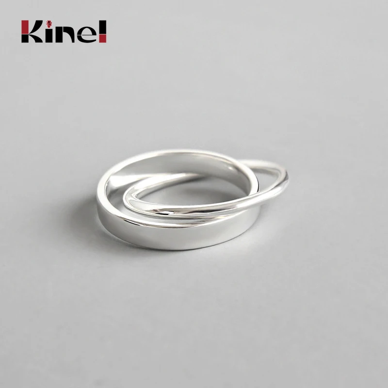

Kinel 100% Pure 925 Sterling Silver Rings for Women Double Interlock Circle Anel Feminino Female Wholesale Jewelry Party Gifts