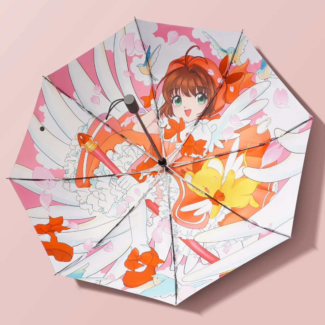 

Складной зонт Sakura в стиле аниме, складной автоматический уличный зонтик тройного сложения с защитой от солнца, дождя и УФ-лучей