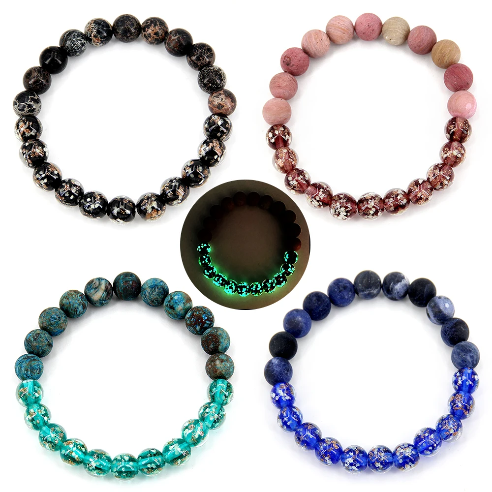 

Women's luminous Bracelet Natural stone Glow in the dark golden sands glass beads charm Single women's party Bracelets Twinkle