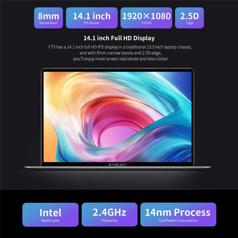 teclast f7s 14 1 laptop intel celeron n3350 win10 8gb ram 128gb emmc full hd 19201080 ips wifi bluetooth compatible notebook free global shipping