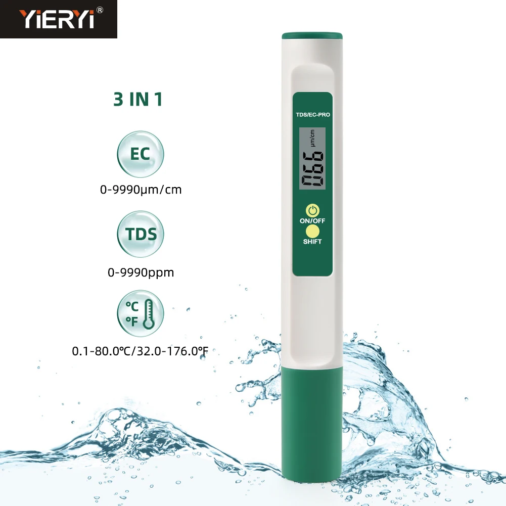 

3 in 1 Temp TDS EC Meter Digital Water Quality Purity Tester Portable Temperature Test Pen Detector for Drinking Water Aquarium