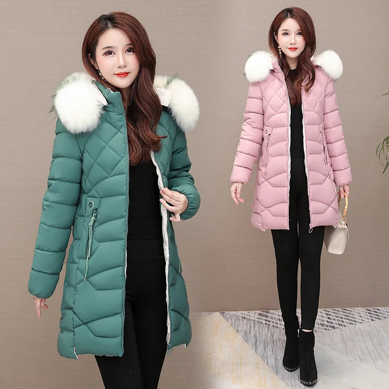coats and jackets women winter new style female parka long cotton coat Slim big fur collar hooded cotton coat