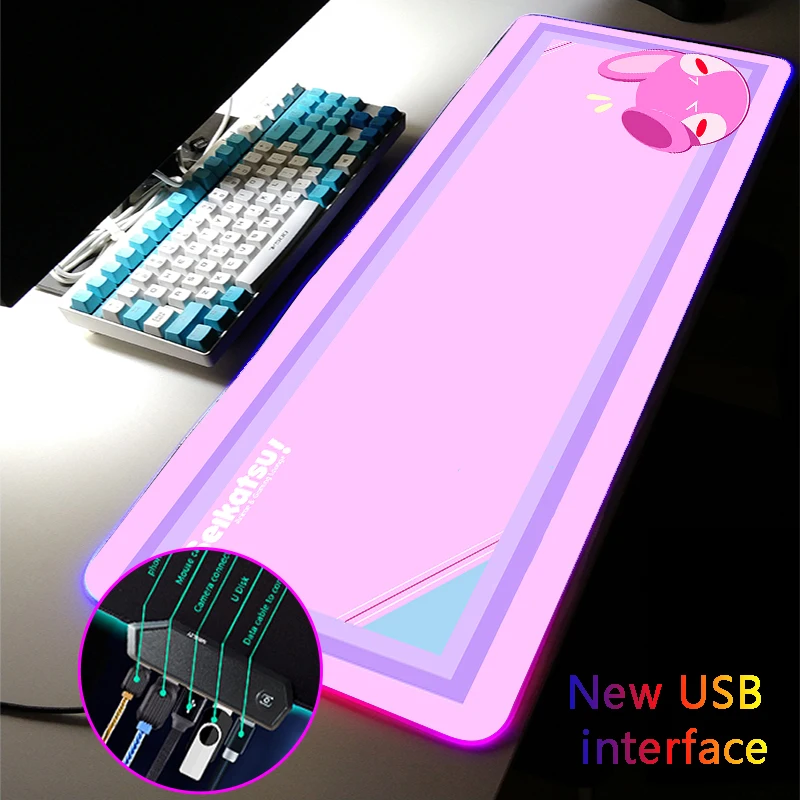 

30*80CM XXL Large Multi-interface RGB Mouse Pad Cute Four USB Docking Dock Typec Interface USB HUB Pink Girly MousePad Desk Mat