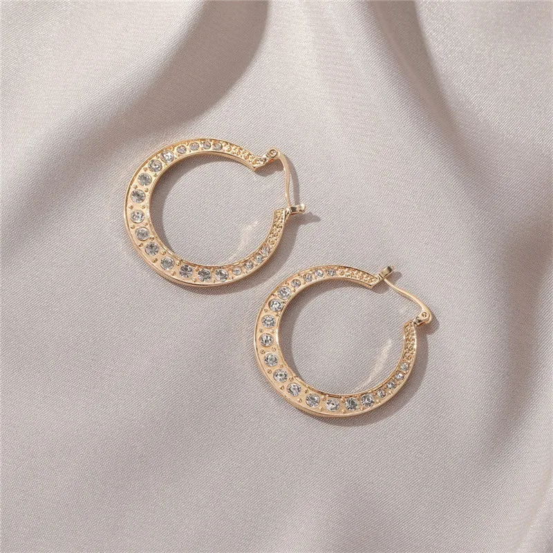 

1 Pair Exaggeration Rhinestone Large Circle Earrings For Women Female Party Hoop Earrings Fashion Ear Jewelry Golden