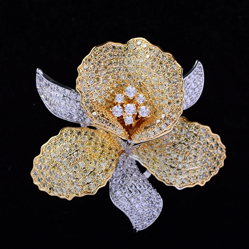 

Luxury AAA Cubic Zirconia Flower Brooch Pin Vintage Rhinestone Crystal Orchid Pins and Brooches for Women Accessories Jewelry