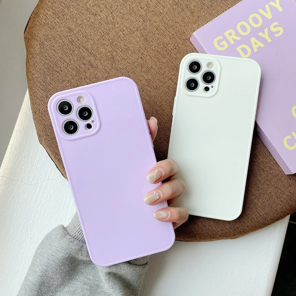 

100Pcs Plain Solid Color Phone Case For iPhone 12 Mini 11 Pro Max X XR XS Max 8 7 Plus SE 2020 Camera Protection Soft TPU Cover