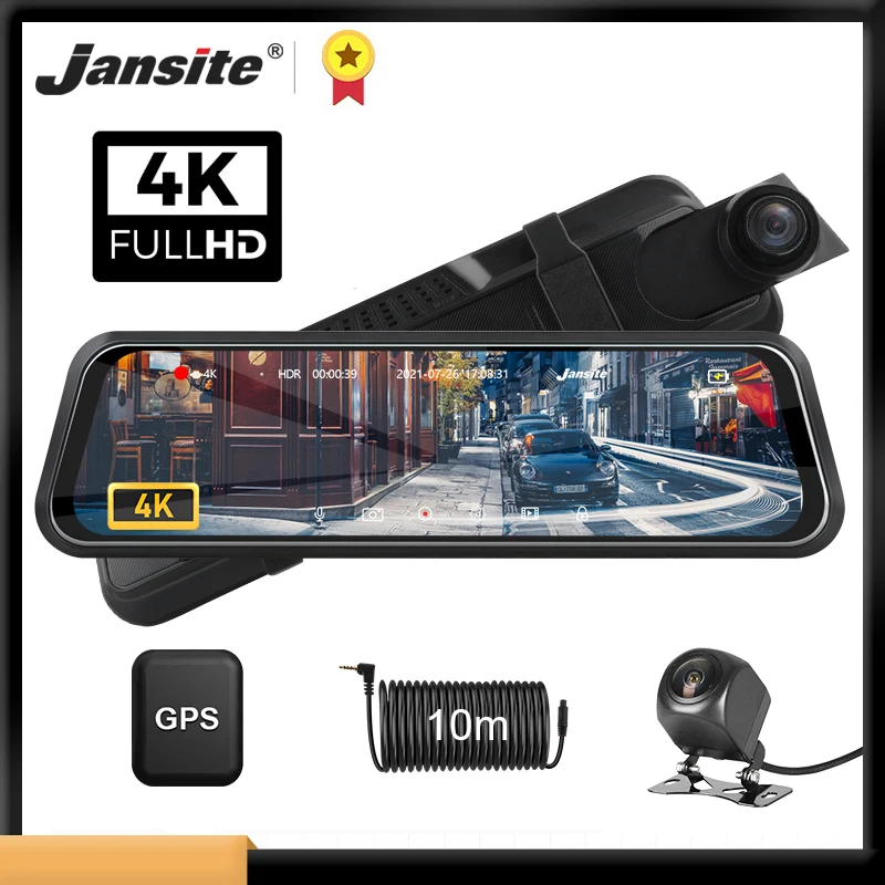 

Jansite Car DVR 4K Video Recorder 3840x2160P Dual Lens GPS Track Playback Rearview Mirror Reverse Camera Dashcam Parking Monitor