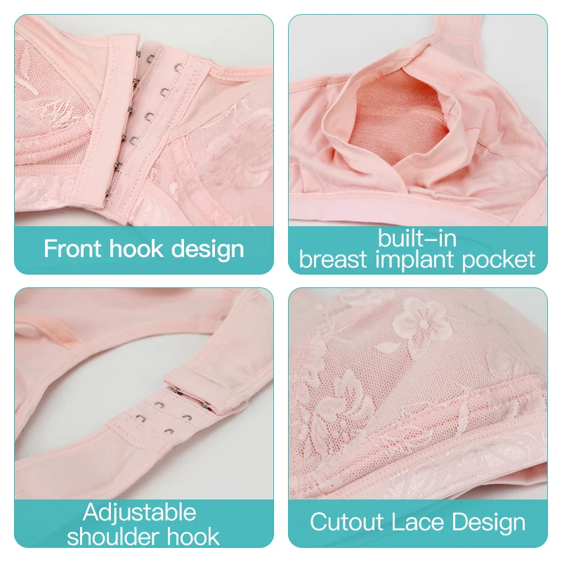 6013 Mastectomy Breast Bra with Pockets Silicone Breast Forms Front Closure for Breast Cancer Women