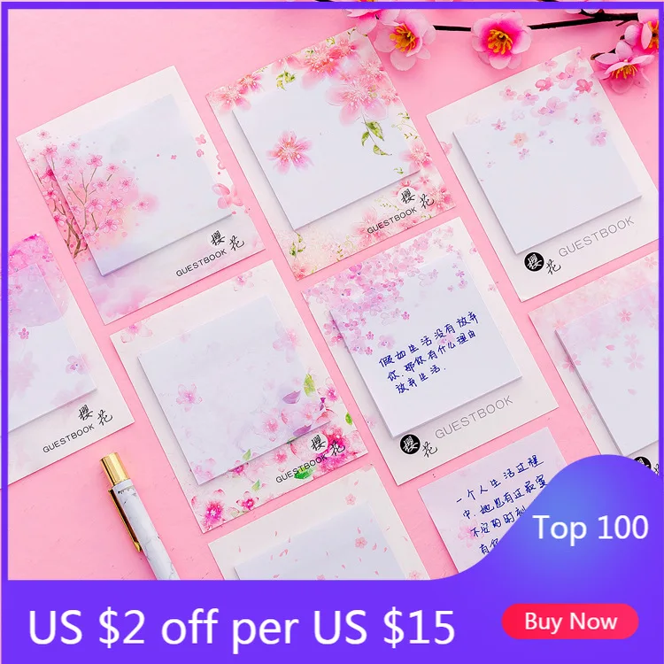 24 Pcs Beautiful Cherry Blossoms Sticky Stickers Stickers Sticky Notes Small Fresh Can Be Torn Notes Students Use N Times