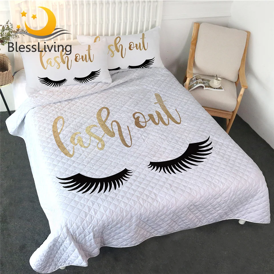 Покрывало с ресницами и милыми глазами золотистого черного цвета 3 предмета | Дом