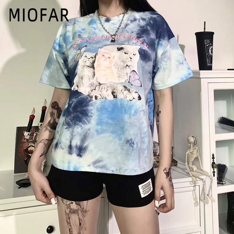 MIOFAR уличная одежда повседневные топы для женщин 2020 женские футболки Harajuku принт
