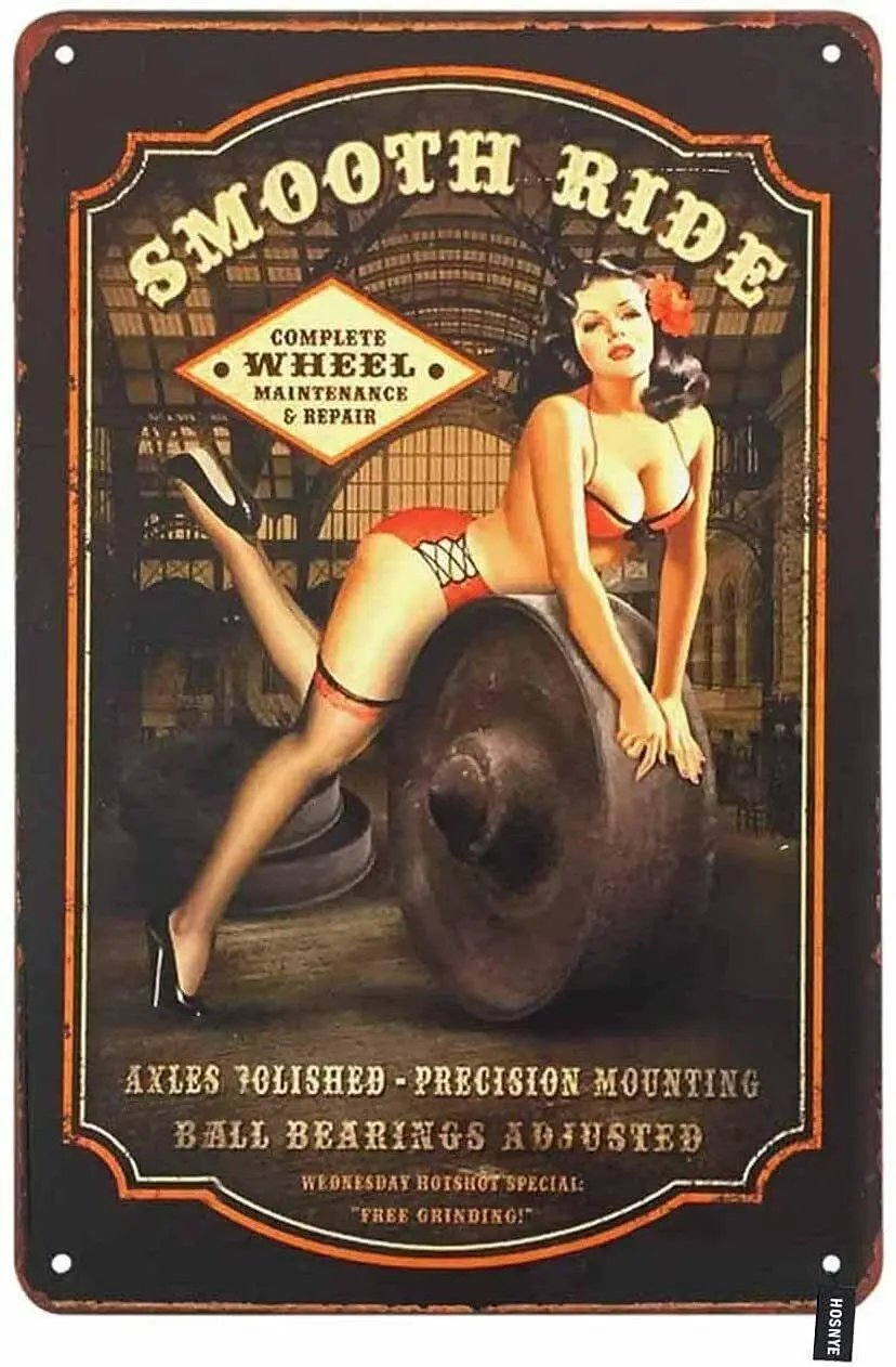 

Club Sign Vintage Metal Tin Sign Sexy Girl Lie Down The Wheels for Home Garage Cafe Club Bar Farm or Store Decoration12x8inch