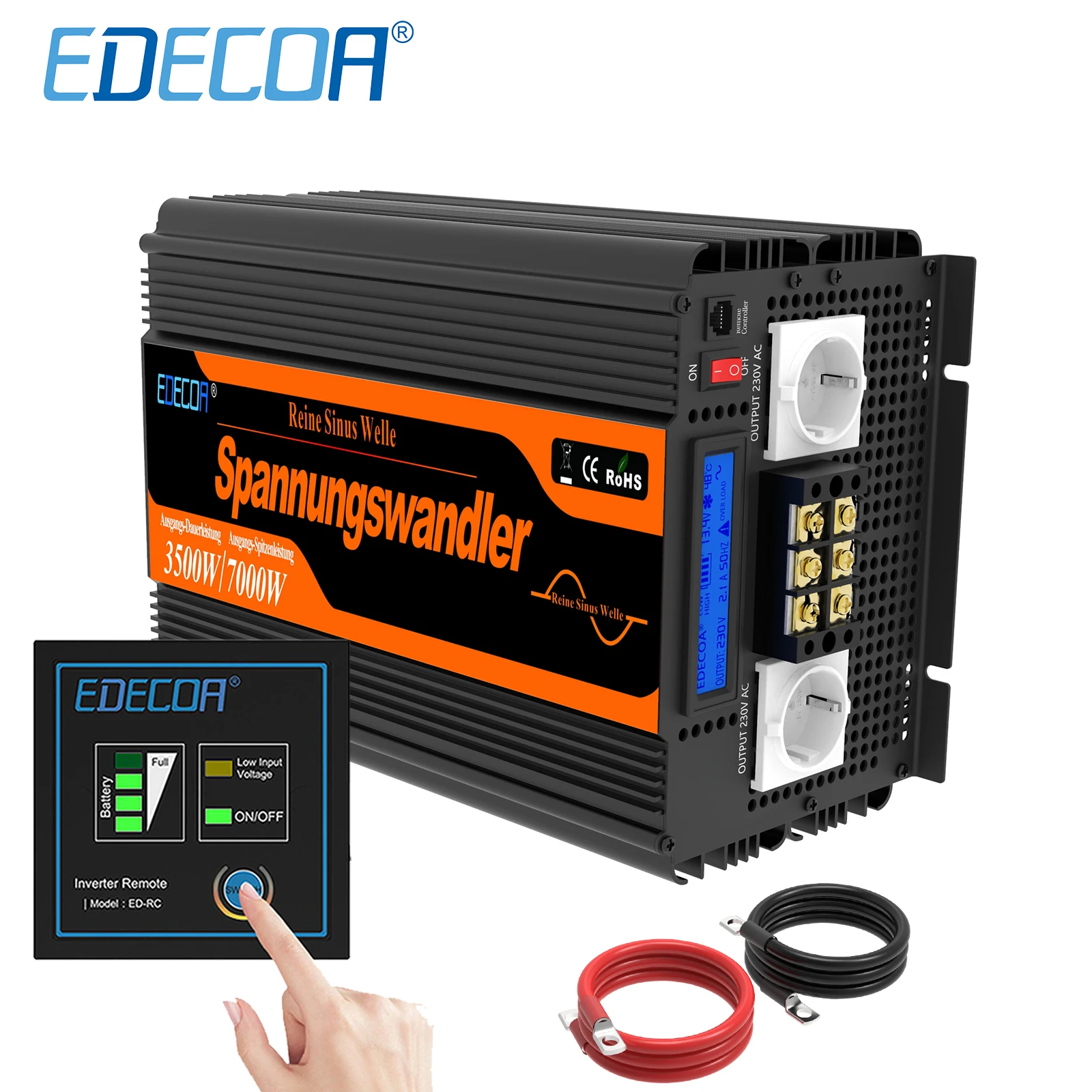3500w Новое поступление EDECOA 7000 Вт автомобильный преобразователь DC 24V AC 220V 230V 240V
