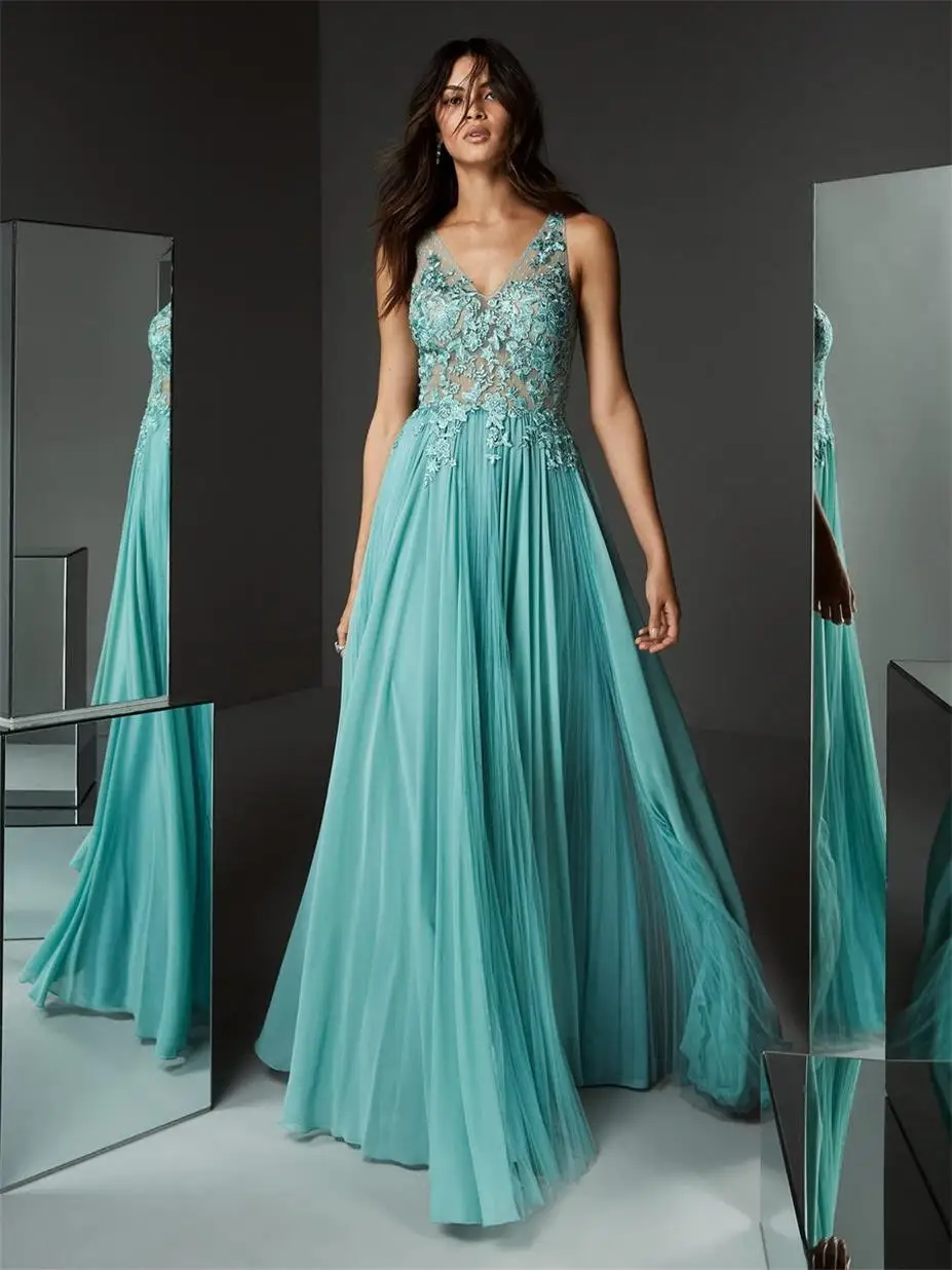 Платье вечернее из тюля с V-образным вырезом ТРАПЕЦИЕВИДНОЕ