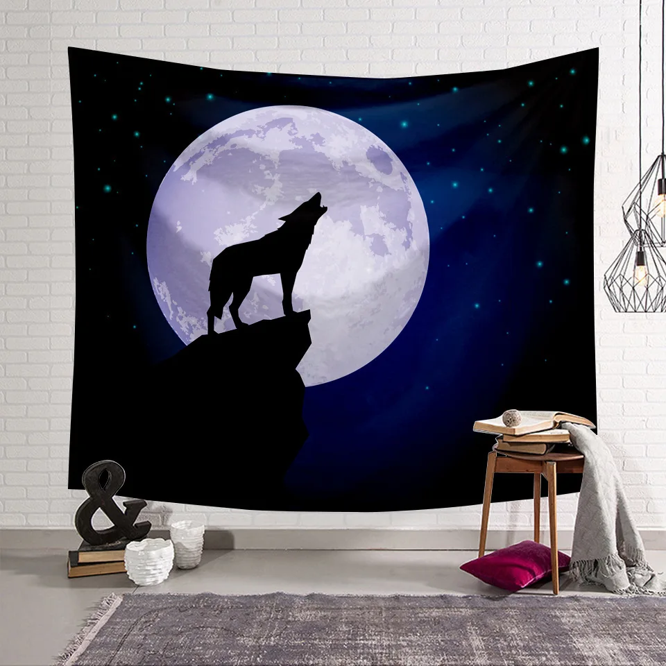 

Wolf Moon Tapestry Living Room Wall Hanging Tapestry Dormitory Decorative Tapestry Polyester Home Decor