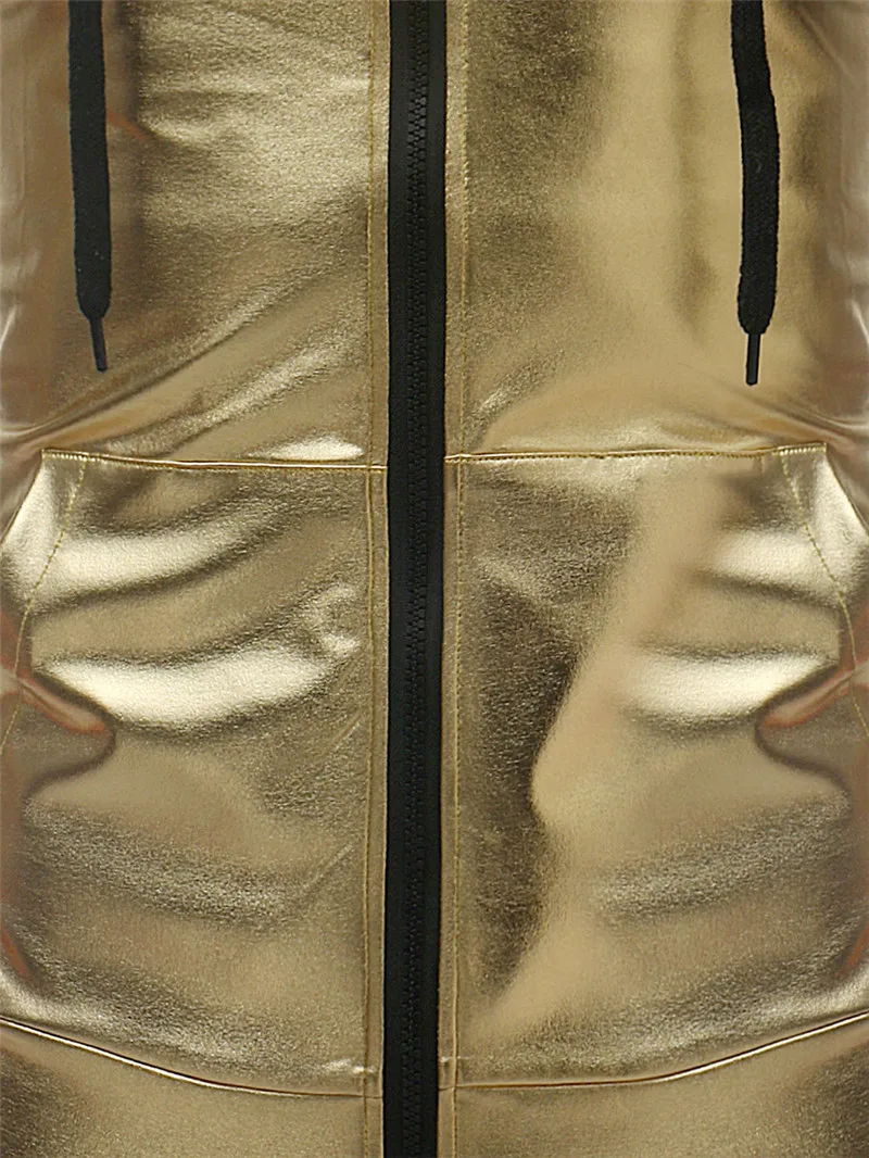 

Mens Black Coated Metallic Hoodie Tank Top Men Hip Hop Streetwear Sleeveless Tank Men Nightclub DJ Prom Stage Singer Costumes