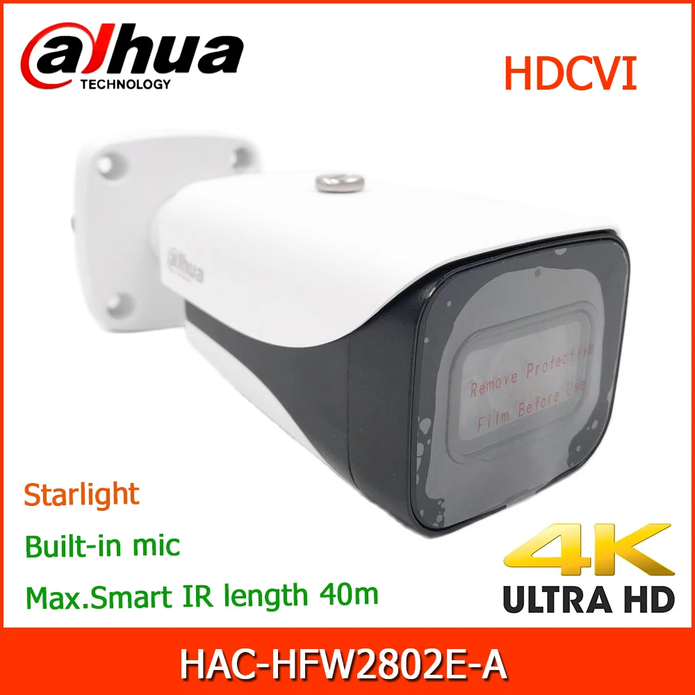 

Новая Dahua 4K Starlight HDCVI камера Смарт ИК купольная камера видео разрешение 8MP Встроенный микрофон IP67 Коаксиальная камера HAC-HFW2802E-A
