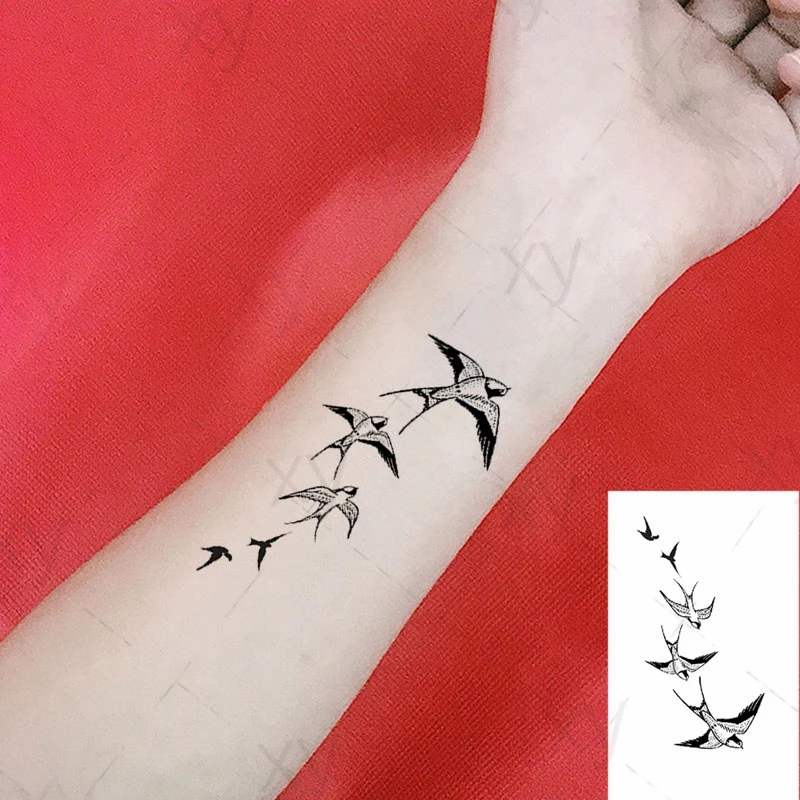 

Swallow Bird Waterproof Temporary Tattoo Sticker Black Arrow Design Fake Tattoos Flash Tatoos Chest Neck Body Art for Women Men